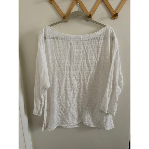 Ann Taylor Loft Top Women's XL White Striped Sheer Tunic Blouse - Picture 2 of 7